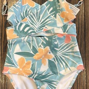 Abercrombie Kids Floral One Piece Swimsuit - Green and Orange